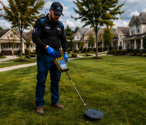 Residential technician locating underground tank